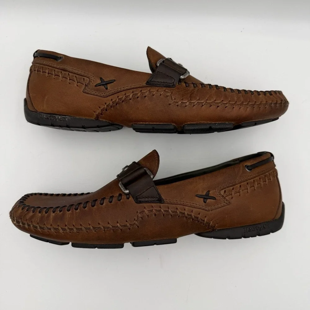 H.S. Trask Cobbler driving loafers men's 11.5 M cognac brown leather moc toe
